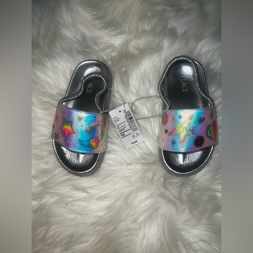 Children’s Place  Silver Slides with Colorful Accents size 10